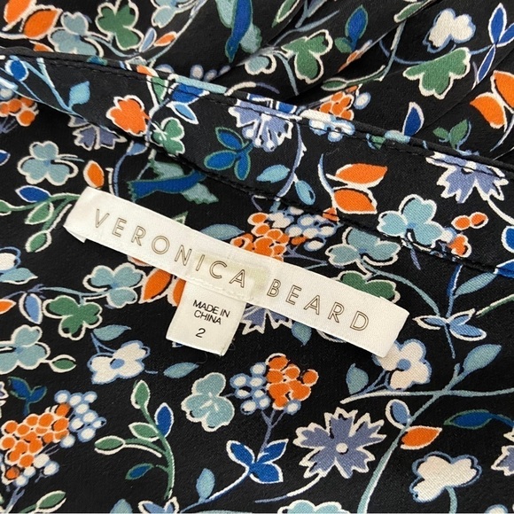 Veronica Beard August Boho Shirt Dress Floral Bird Print Pintuck 100% Silk SZ 2 - Picture 5 of 10